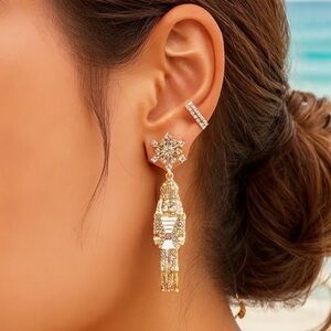 NEW Bohemian Nutcracker Dangle Earrings | Sparkling Rhinestone Holiday Jewelry